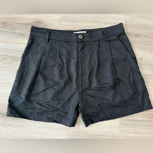 Reformation Black Pleated High-Rise Pleated Shorts